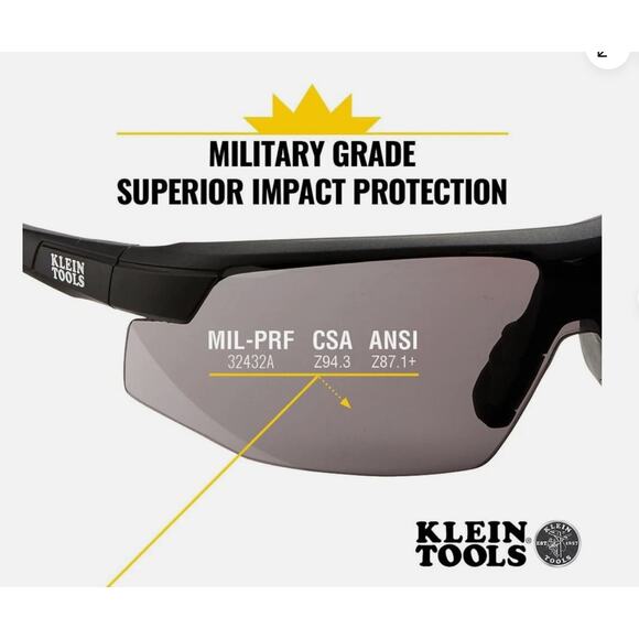 Klein Tools Safety Glasses Gray Lens Anti Fog Uv Protection Lightweight - Picture 3 of 6